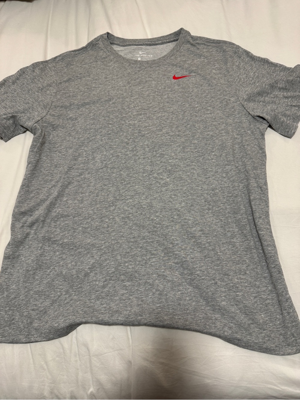 Nike Gray Short Sleeve Crew Tee with Red Swoosh